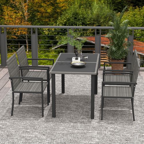 Outsunny 4 Seater Rattan Garden Furniture Set with Glass Tabletop - Grey | Luxury Home Accessories | Heulog Glow