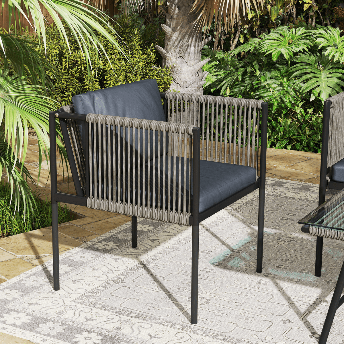 Outsunny 4 Seater Wicker Outdoor Furniture Set with Glass Coffee Table Grey | Luxury Home Accessories | Heulog Glow