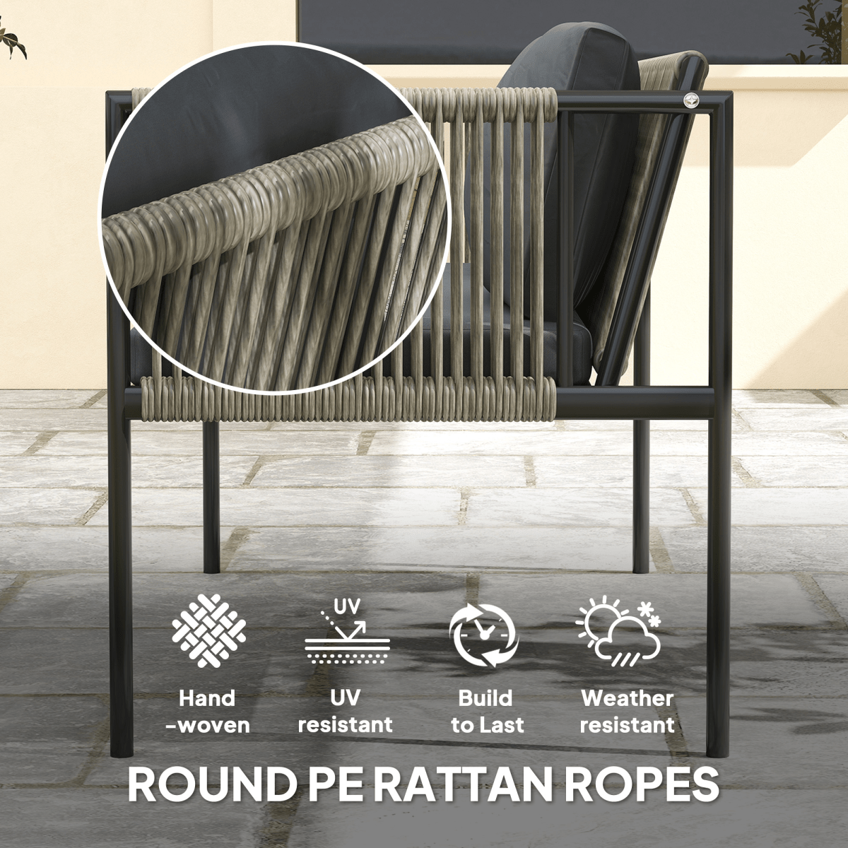 Outsunny 4 Seater Wicker Outdoor Furniture Set with Glass Coffee Table Grey | Luxury Home Accessories | Heulog Glow