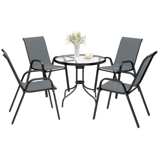 Outsunny 5 PCs Garden Furniture Set, Round Table and Stackable Chairs | Luxury Home Accessories | Heulog Glow