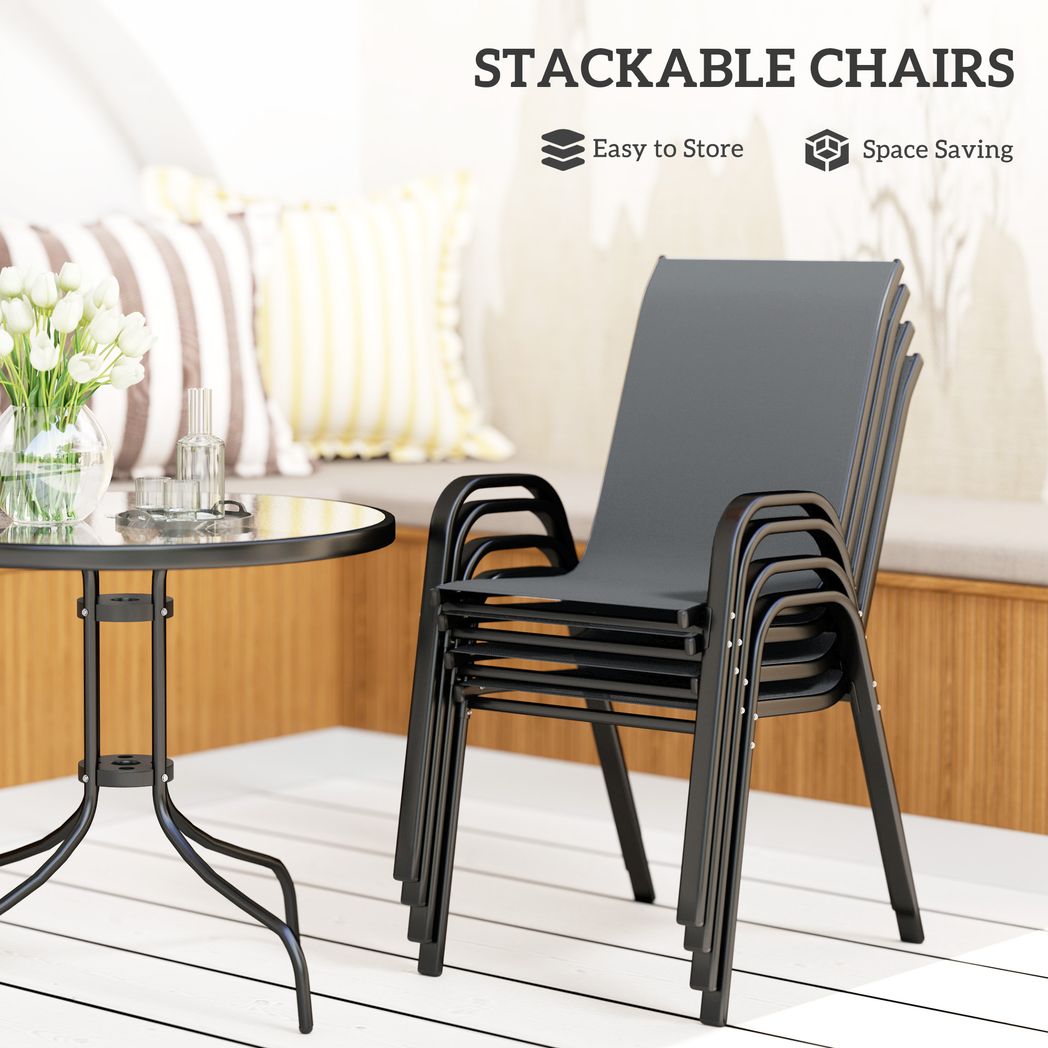 Outsunny 5 PCs Garden Furniture Set, Round Table and Stackable Chairs | Luxury Home Accessories | Heulog Glow
