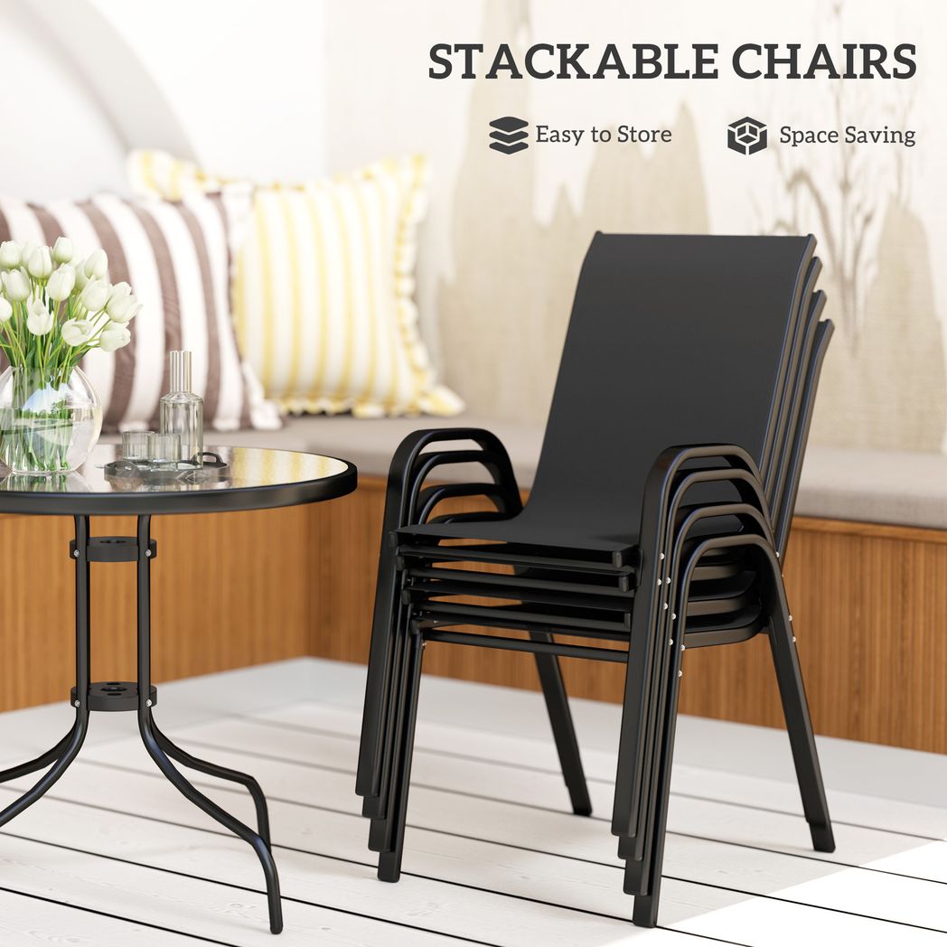 Outsunny 5 PCs Garden Furniture Set, Round Table and Stackable Chairs | Luxury Home Accessories | Heulog Glow