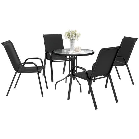 Outsunny 5 PCs Garden Furniture Set, Round Table and Stackable Chairs | Luxury Home Accessories | Heulog Glow