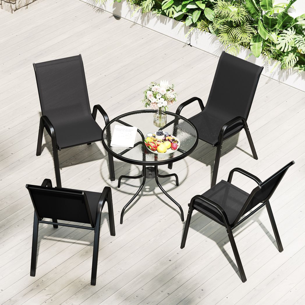 Outsunny 5 PCs Garden Furniture Set, Round Table and Stackable Chairs | Luxury Home Accessories | Heulog Glow