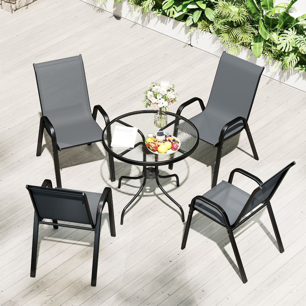 Outsunny 5 PCs Garden Furniture Set, Round Table and Stackable Chairs | Luxury Home Accessories | Heulog Glow