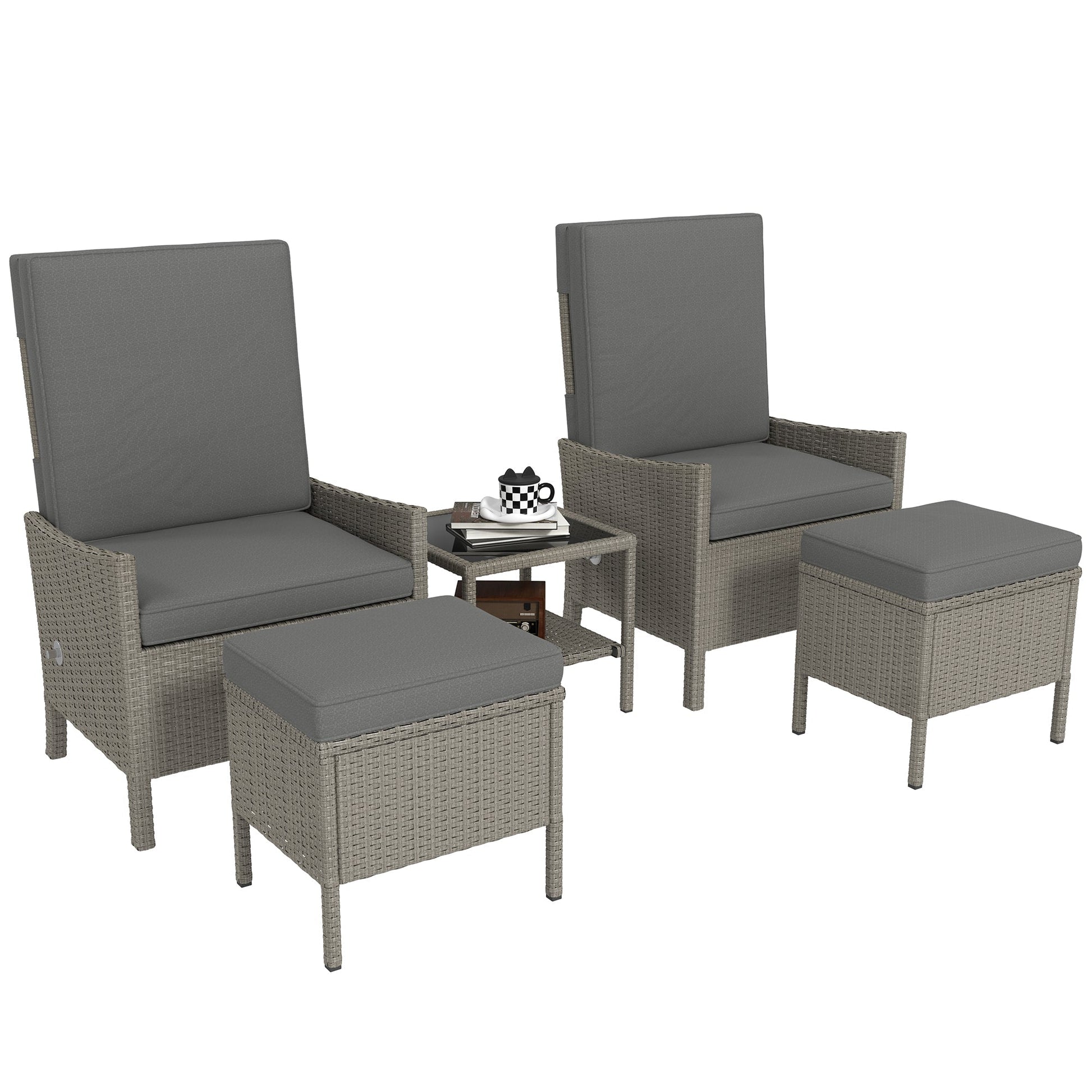 Outsunny 5 PCS Rattan Garden Furniture Set w/ Cushions | Luxury Home Accessories | Heulog Glow