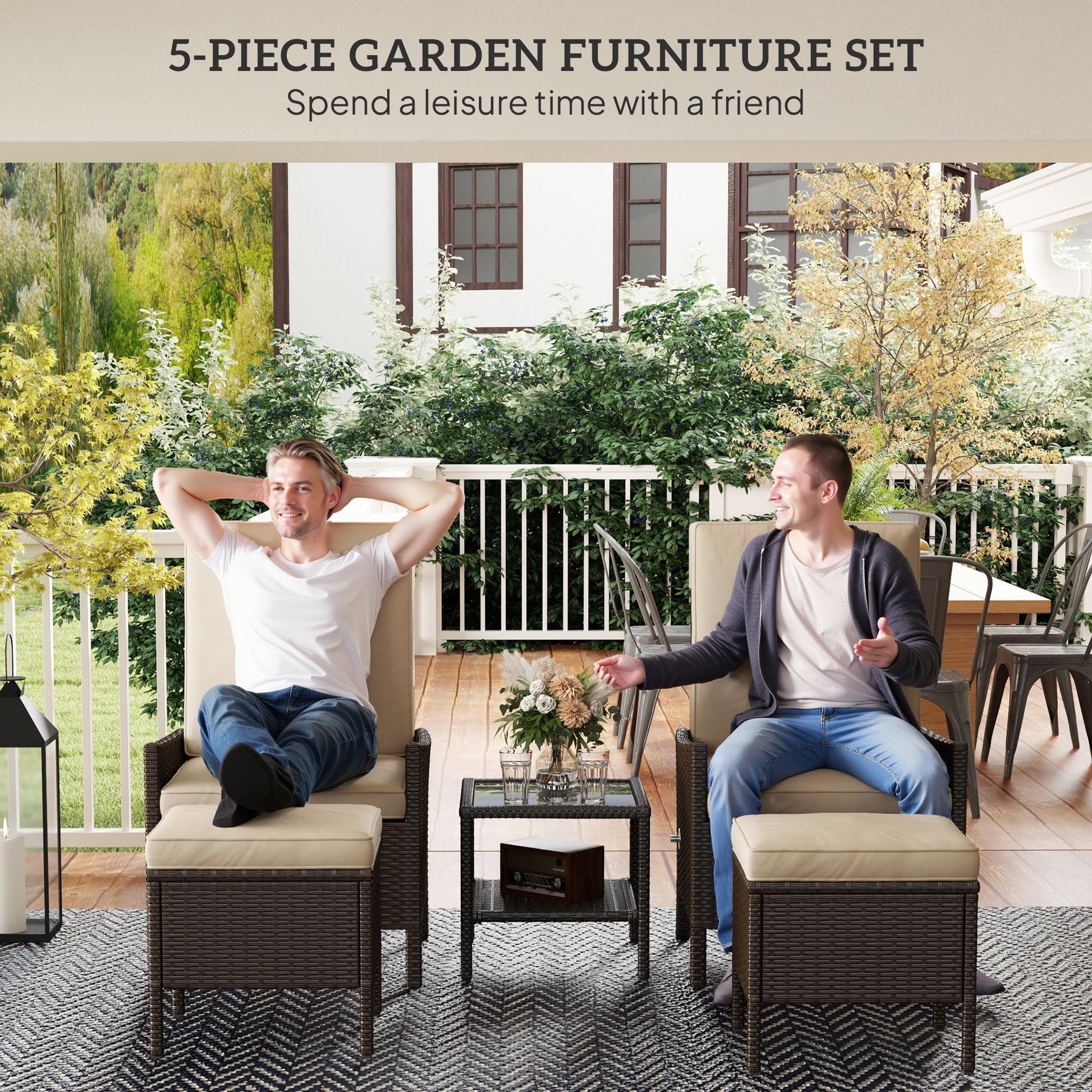 Outsunny 5 PCS Rattan Garden Furniture Set w/ Cushions | Luxury Home Accessories | Heulog Glow