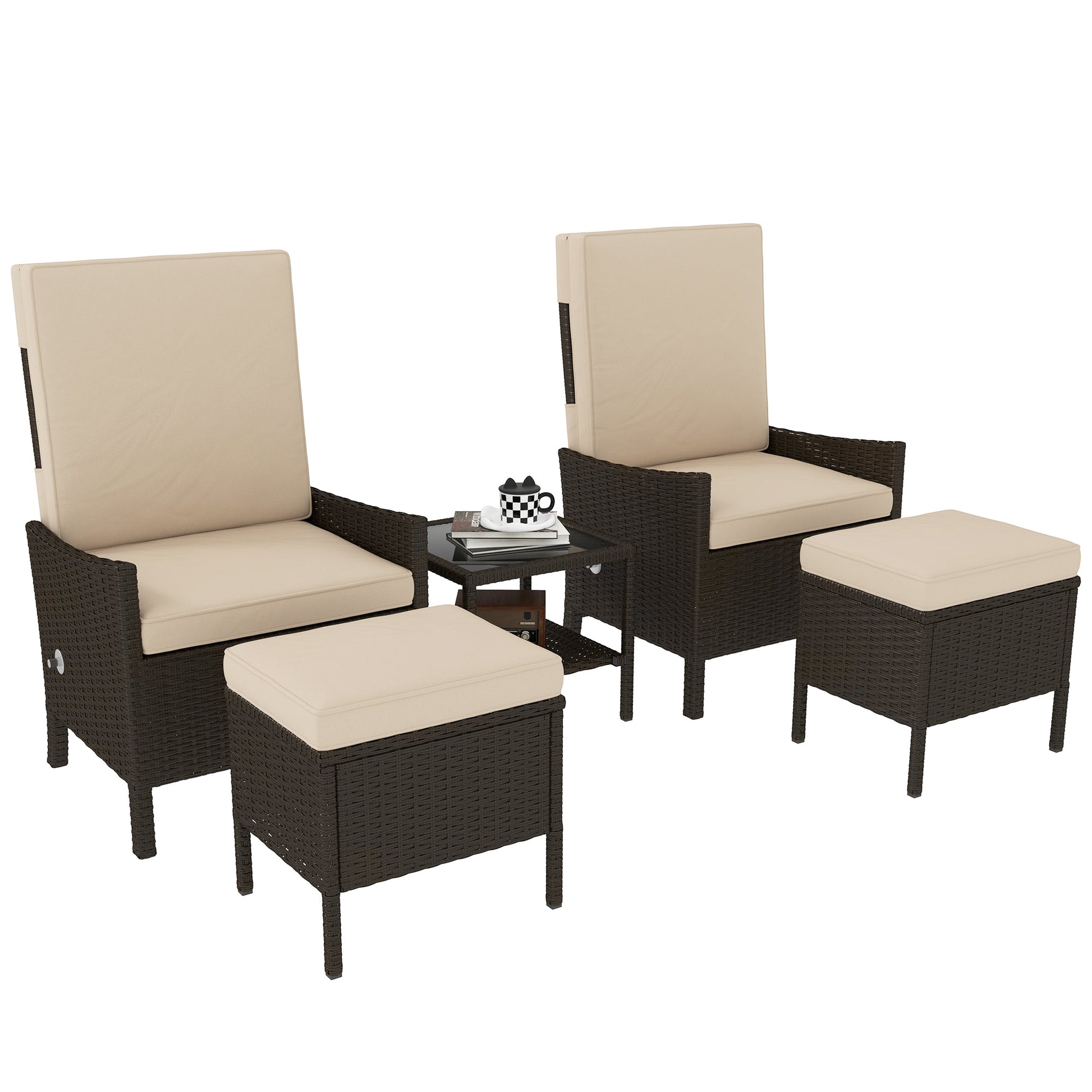 Outsunny 5 PCS Rattan Garden Furniture Set w/ Cushions | Luxury Home Accessories | Heulog Glow