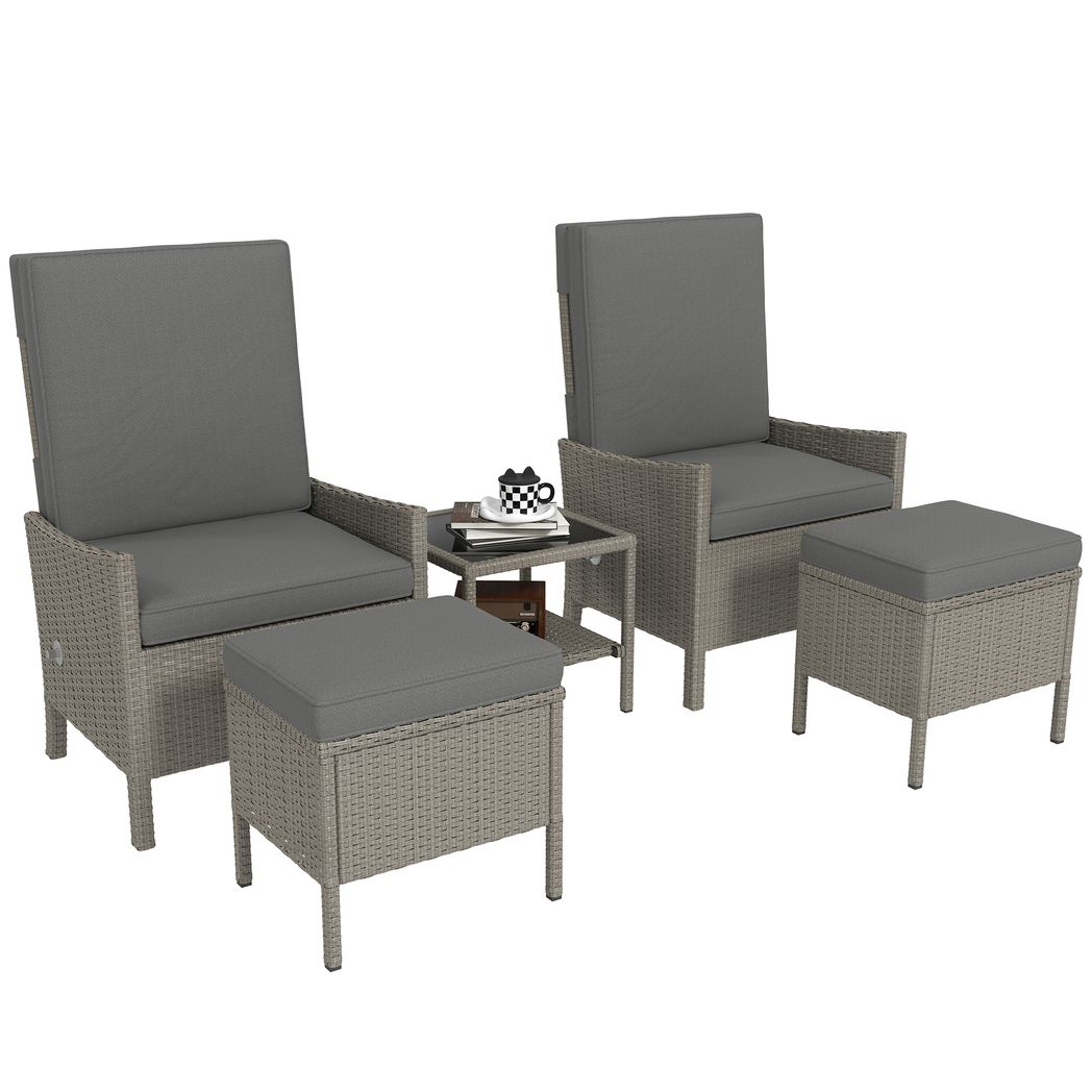 Outsunny 5 PCS Rattan Garden Furniture Set w/ Cushions | Luxury Home Accessories | Heulog Glow