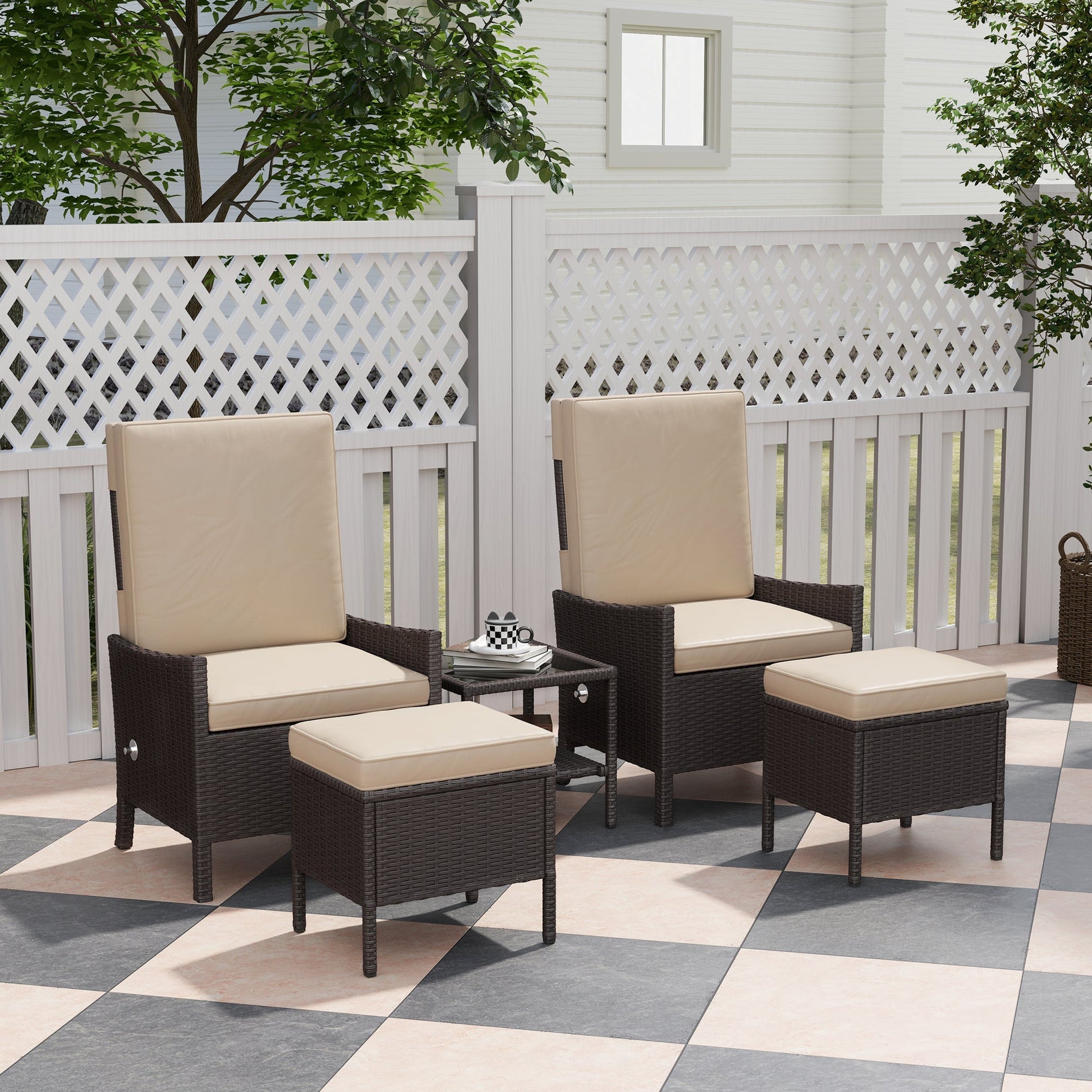 Outsunny 5 PCS Rattan Garden Furniture Set w/ Cushions | Luxury Home Accessories | Heulog Glow