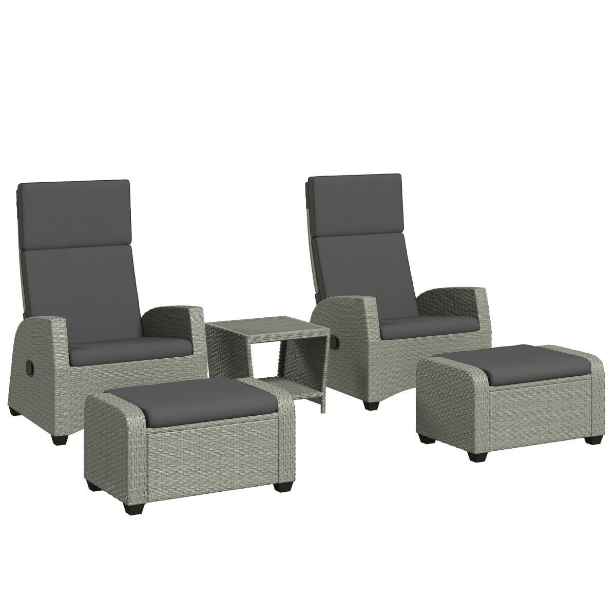Outsunny 5 PCs Rattan Garden Furniture Set with Reclining Chairs | Luxury Home Accessories | Heulog Glow