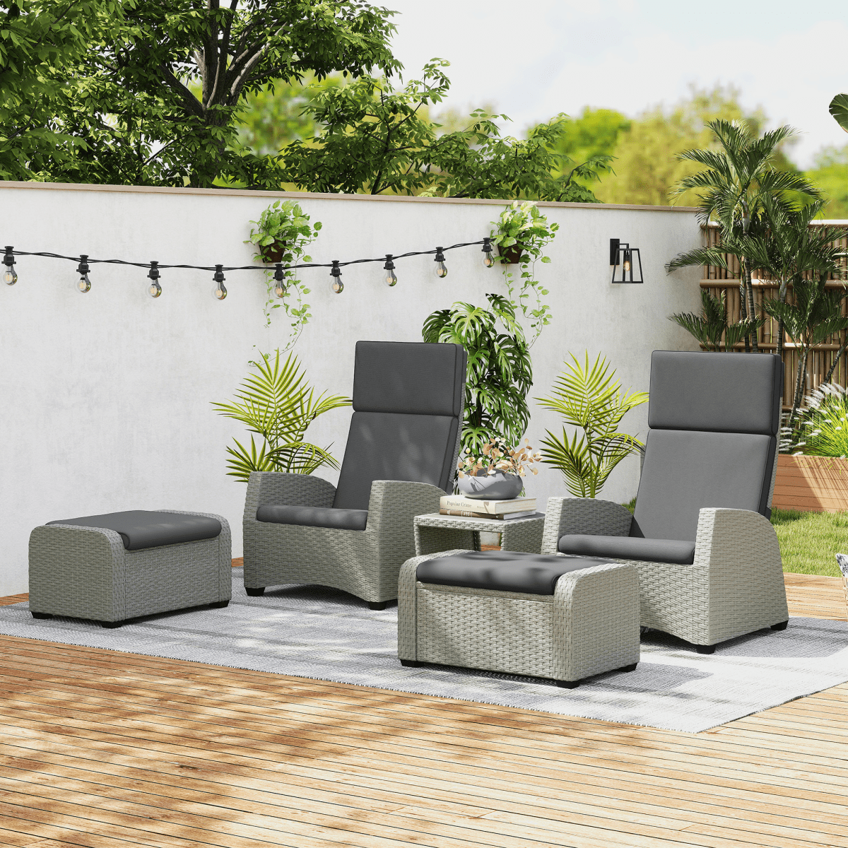 Outsunny 5 PCs Rattan Garden Furniture Set with Reclining Chairs | Luxury Home Accessories | Heulog Glow