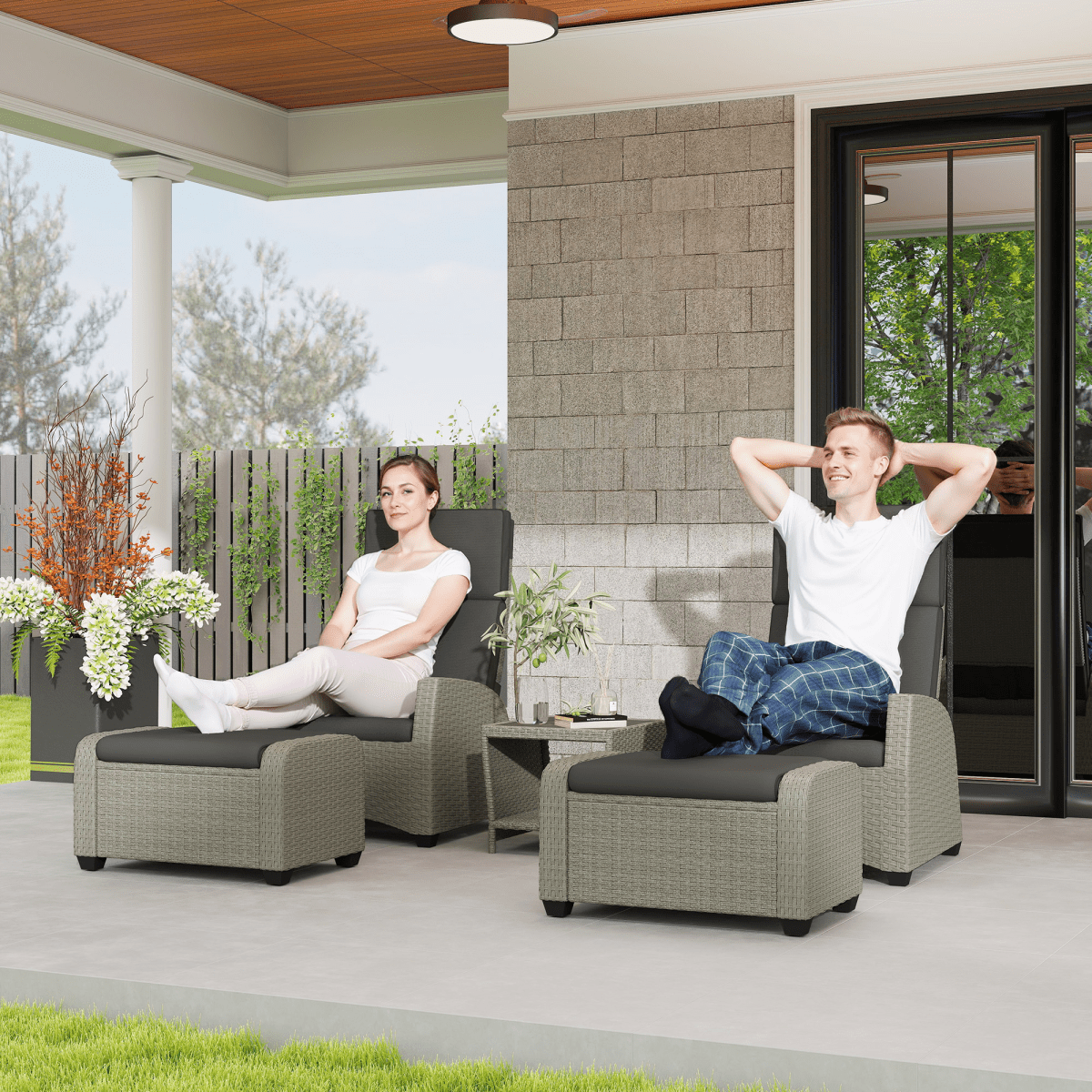 Outsunny 5 PCs Rattan Garden Furniture Set with Reclining Chairs | Luxury Home Accessories | Heulog Glow