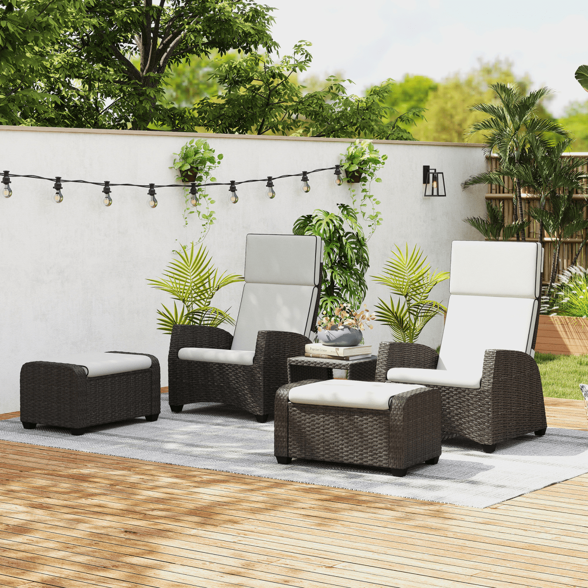 Outsunny 5 PCs Rattan Garden Furniture Set with Reclining Chairs, Brown | Luxury Home Accessories | Heulog Glow