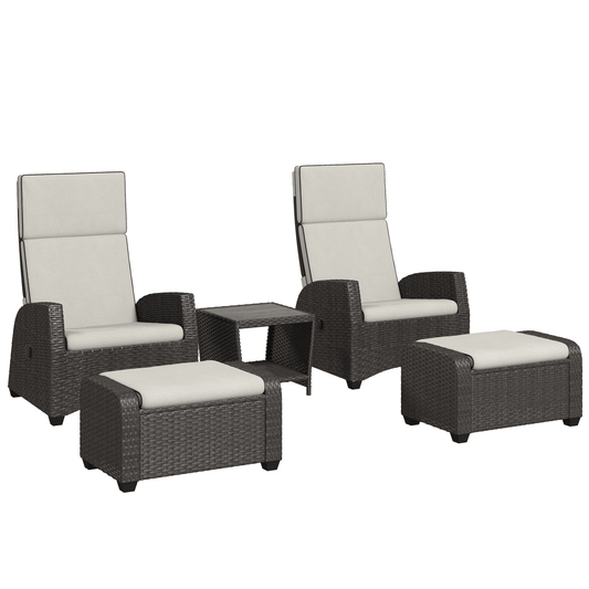 Outsunny 5 PCs Rattan Garden Furniture Set with Reclining Chairs, Brown | Luxury Home Accessories | Heulog Glow
