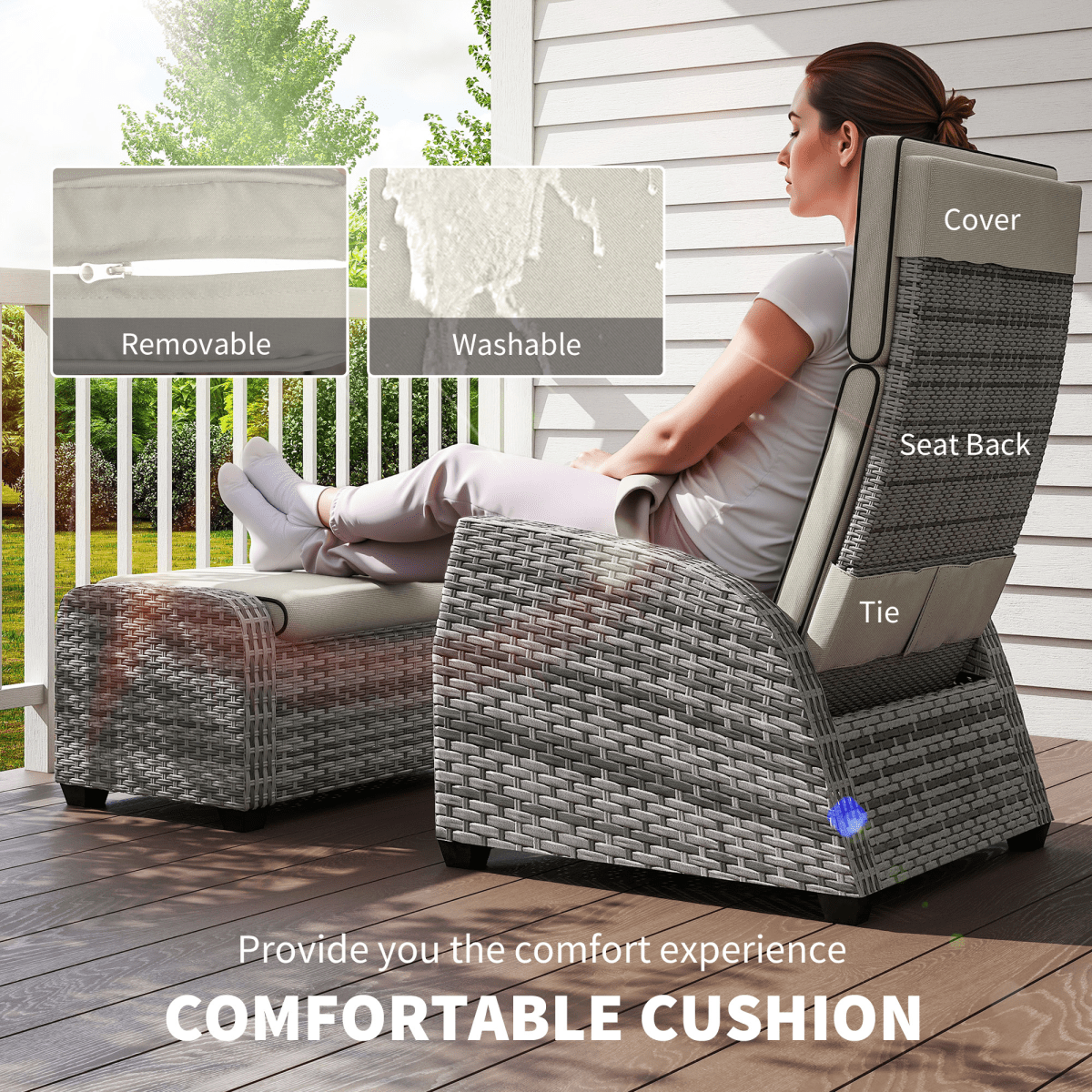 Outsunny 5 PCs Rattan Garden Furniture Set with Reclining Chairs, Grey | Luxury Home Accessories | Heulog Glow