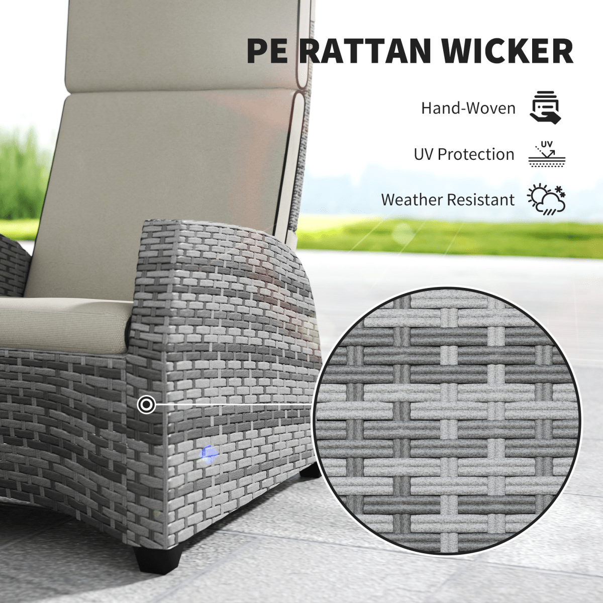 Outsunny 5 PCs Rattan Garden Furniture Set with Reclining Chairs, Grey | Luxury Home Accessories | Heulog Glow