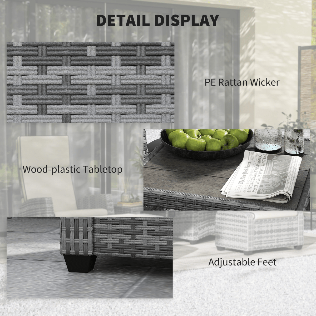 Outsunny 5 PCs Rattan Garden Furniture Set with Reclining Chairs, Grey | Luxury Home Accessories | Heulog Glow