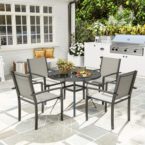 Outsunny 5 Piece Garden Furniture Set with Round Table & 4 Stackable Chairs | Luxury Home Accessories | Heulog Glow
