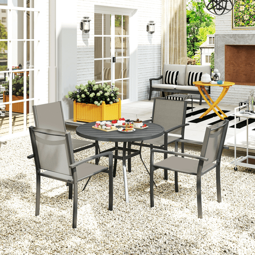 Outsunny 5 Piece Garden Furniture Set with Round Table & 4 Stackable Chairs | Luxury Home Accessories | Heulog Glow