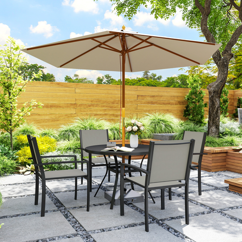 Outsunny 5 Piece Garden Furniture Set with Round Table & 4 Stackable Chairs | Luxury Home Accessories | Heulog Glow