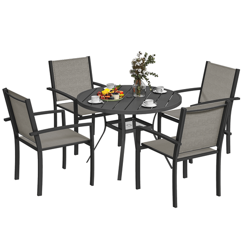 Outsunny 5 Piece Garden Furniture Set with Round Table & 4 Stackable Chairs | Luxury Home Accessories | Heulog Glow