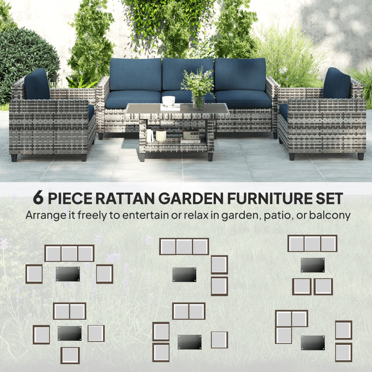 Outsunny 5 Seater Wicker Outdoor Furniture Set for Balcony | Luxury Home Accessories | Heulog Glow