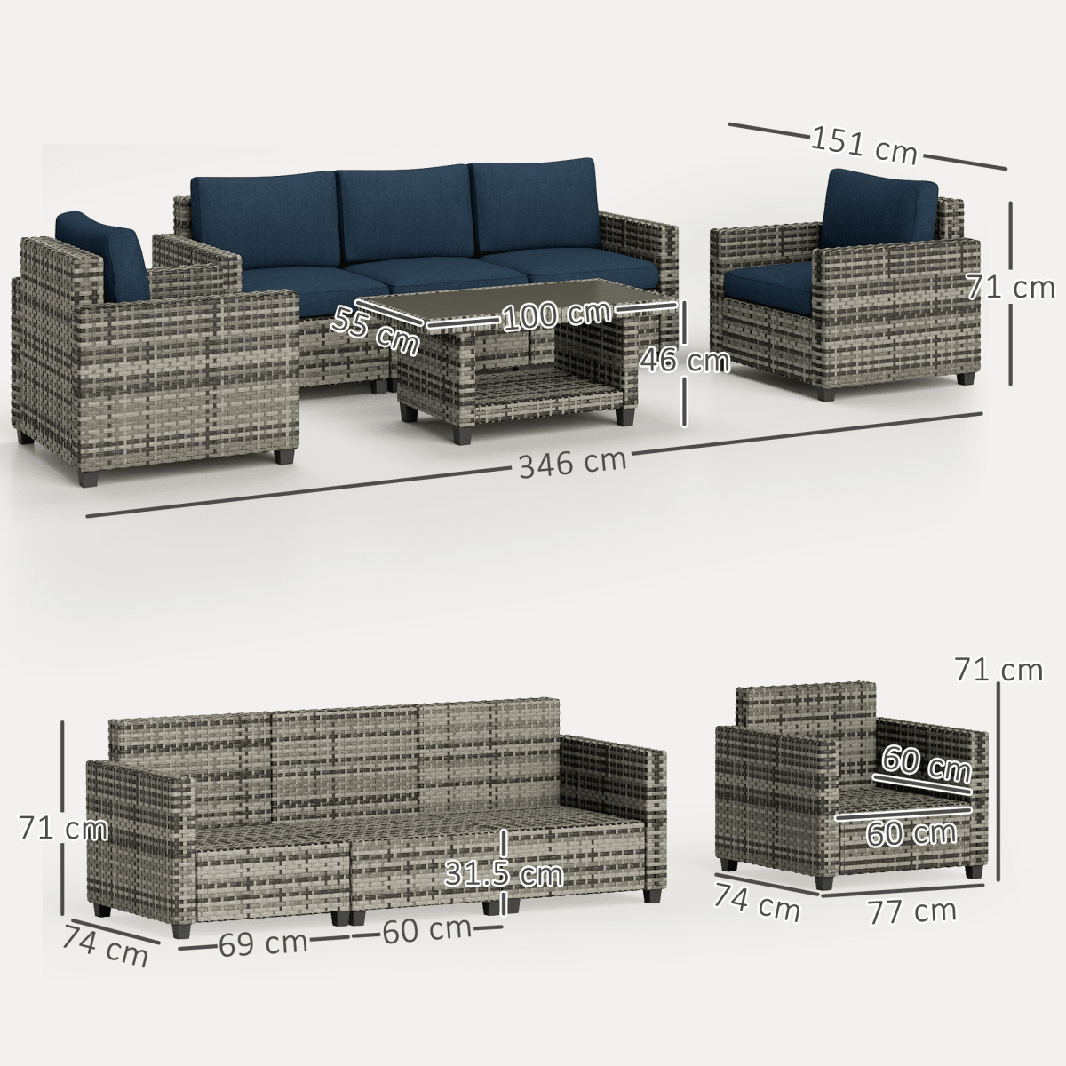 Outsunny 5 Seater Wicker Outdoor Furniture Set for Balcony | Luxury Home Accessories | Heulog Glow