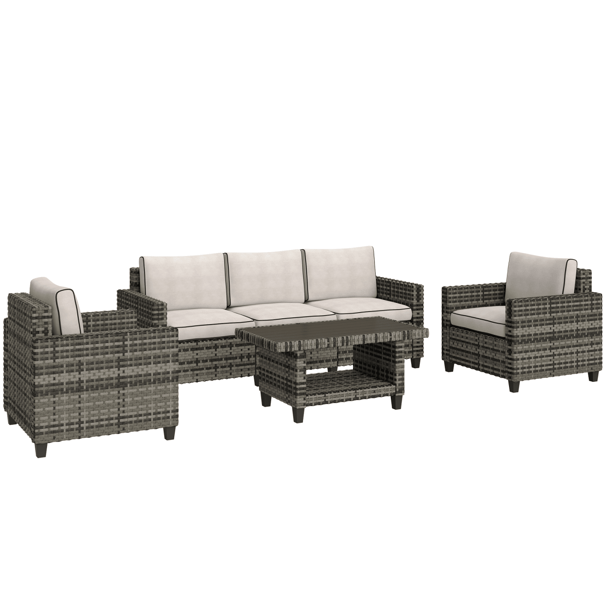 Outsunny 5 Seater Wicker Outdoor Furniture Set for Balcony | Luxury Home Accessories | Heulog Glow