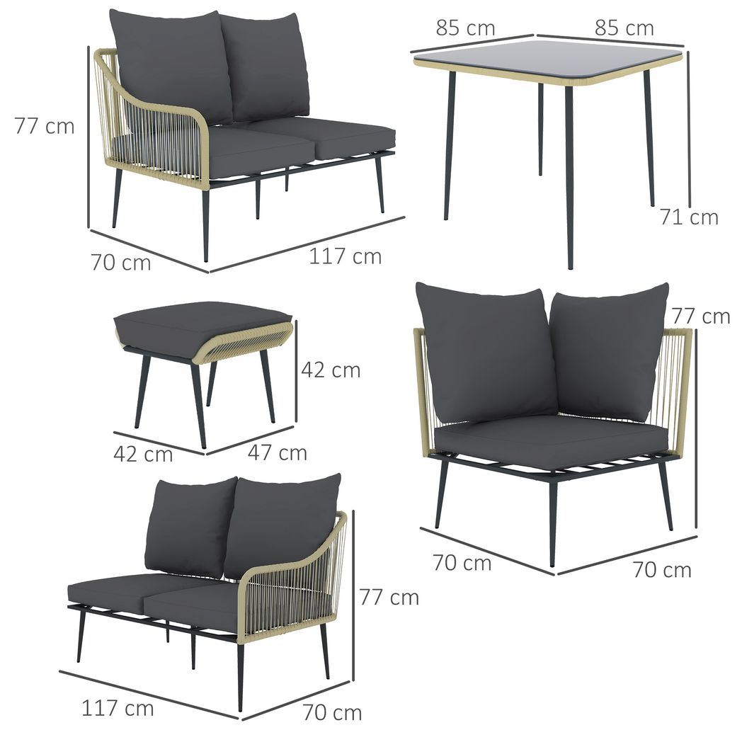 Outsunny 6 Piece Garden Furniture Set Garden Sofa with Cushions | Luxury Home Accessories | Heulog Glow