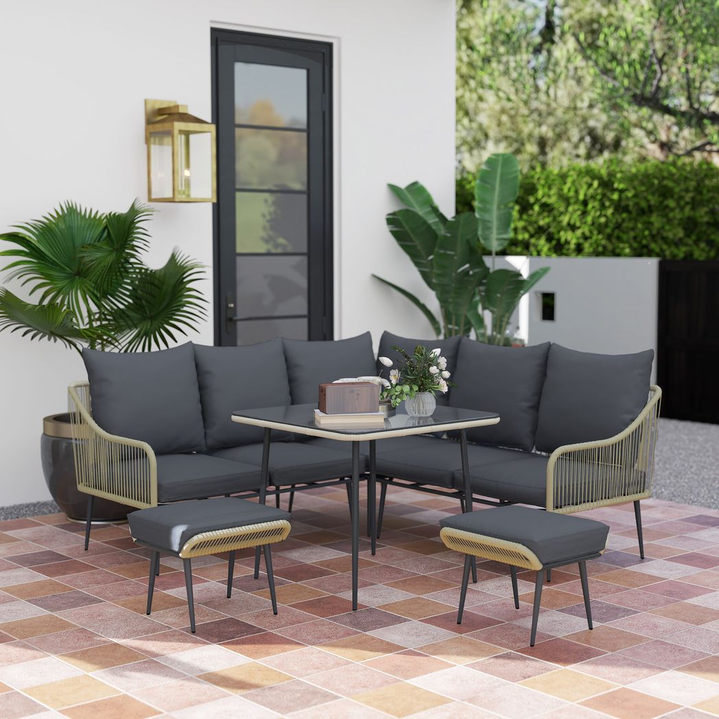 Outsunny 6 Piece Garden Furniture Set Garden Sofa with Cushions | Luxury Home Accessories | Heulog Glow