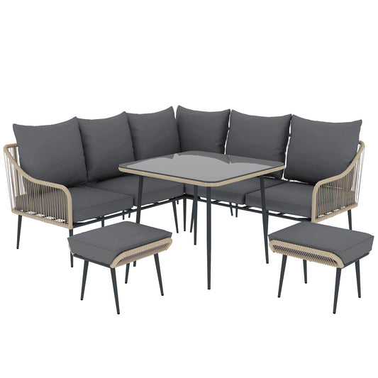 Outsunny 6 Piece Garden Furniture Set Garden Sofa with Cushions | Luxury Home Accessories | Heulog Glow