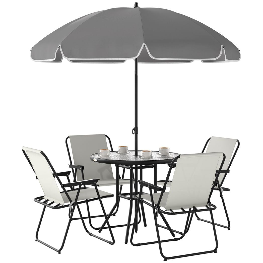 Outsunny 6 Pieces Garden Furniture Set with Parasol, Folding Chairs | Luxury Home Accessories | Heulog Glow