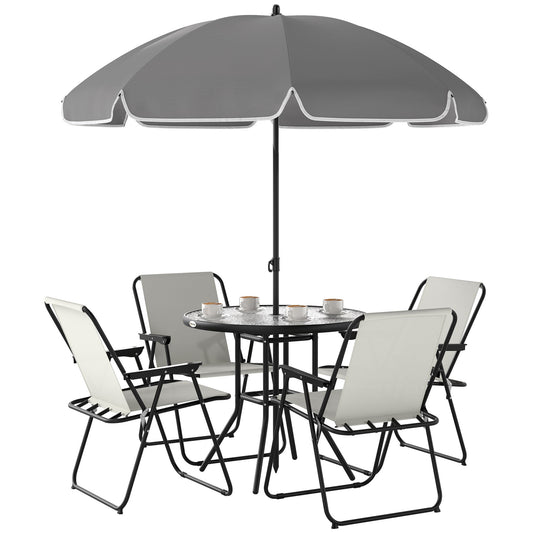Outsunny 6 Pieces Garden Furniture Set with Parasol, Folding Chairs | Luxury Home Accessories | Heulog Glow