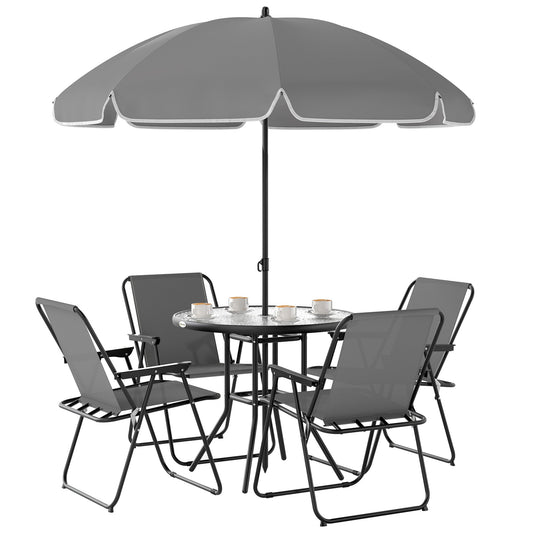 Outsunny 6 Pieces Garden Furniture Set with Parasol, Folding Chairs | Luxury Home Accessories | Heulog Glow