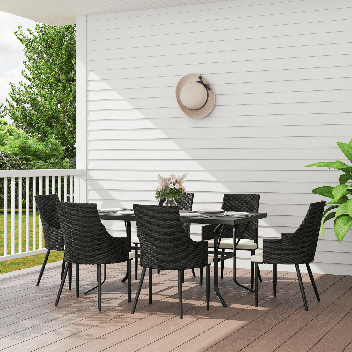 Outsunny 6 Seater Garden Furniture with Cushions, Parasol Hole | Luxury Home Accessories | Heulog Glow