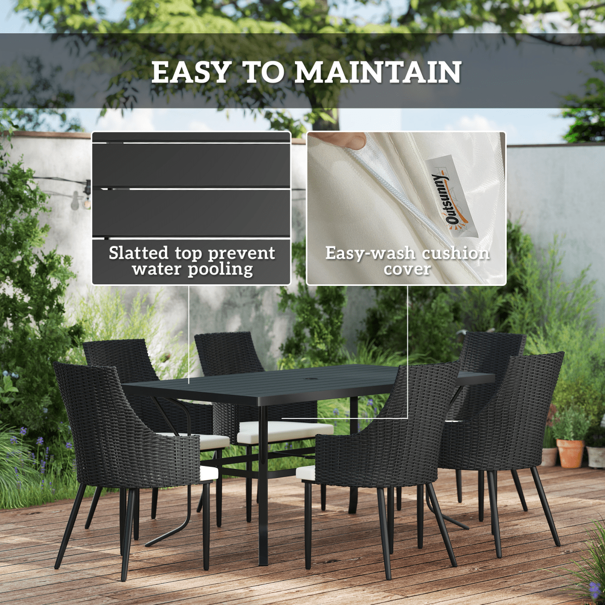 Outsunny 6 Seater Garden Furniture with Cushions, Parasol Hole | Luxury Home Accessories | Heulog Glow