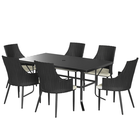 Outsunny 6 Seater Garden Furniture with Cushions, Parasol Hole | Luxury Home Accessories | Heulog Glow