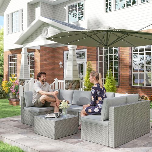 Outsunny 7 Pieces Rattan Garden Furniture Set with Cushions | Luxury Home Accessories | Heulog Glow