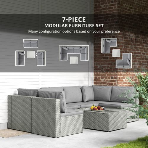 Outsunny 7 Pieces Rattan Garden Furniture Set with Cushions | Luxury Home Accessories | Heulog Glow