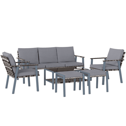 Outsunny 7 Seater Rattan Garden Furniture Set with Glass Coffee Table Grey | Luxury Home Accessories | Heulog Glow