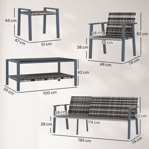 Outsunny 7 Seater Rattan Garden Furniture Set with Glass Coffee Table Grey | Luxury Home Accessories | Heulog Glow
