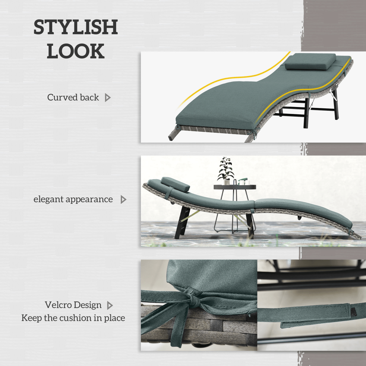 Outsunny Folding Rattan Sun Lounger with Cushion and Pillow | Luxury Home Accessories | Heulog Glow