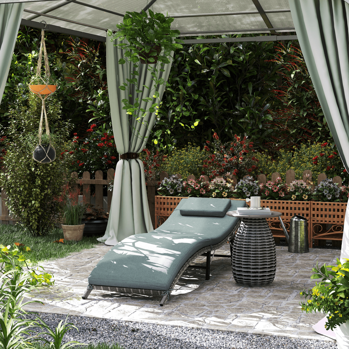 Outsunny Folding Rattan Sun Lounger with Cushion and Pillow | Luxury Home Accessories | Heulog Glow