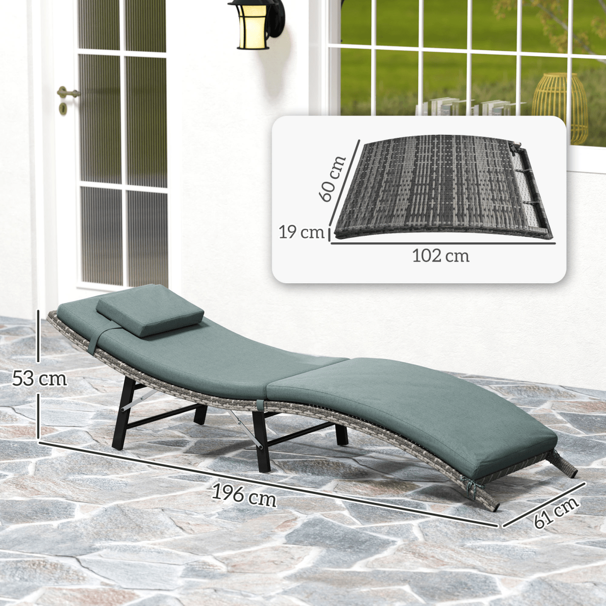 Outsunny Folding Rattan Sun Lounger with Cushion and Pillow | Luxury Home Accessories | Heulog Glow
