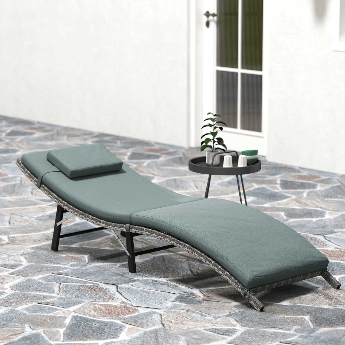 Outsunny Folding Rattan Sun Lounger with Cushion and Pillow | Luxury Home Accessories | Heulog Glow
