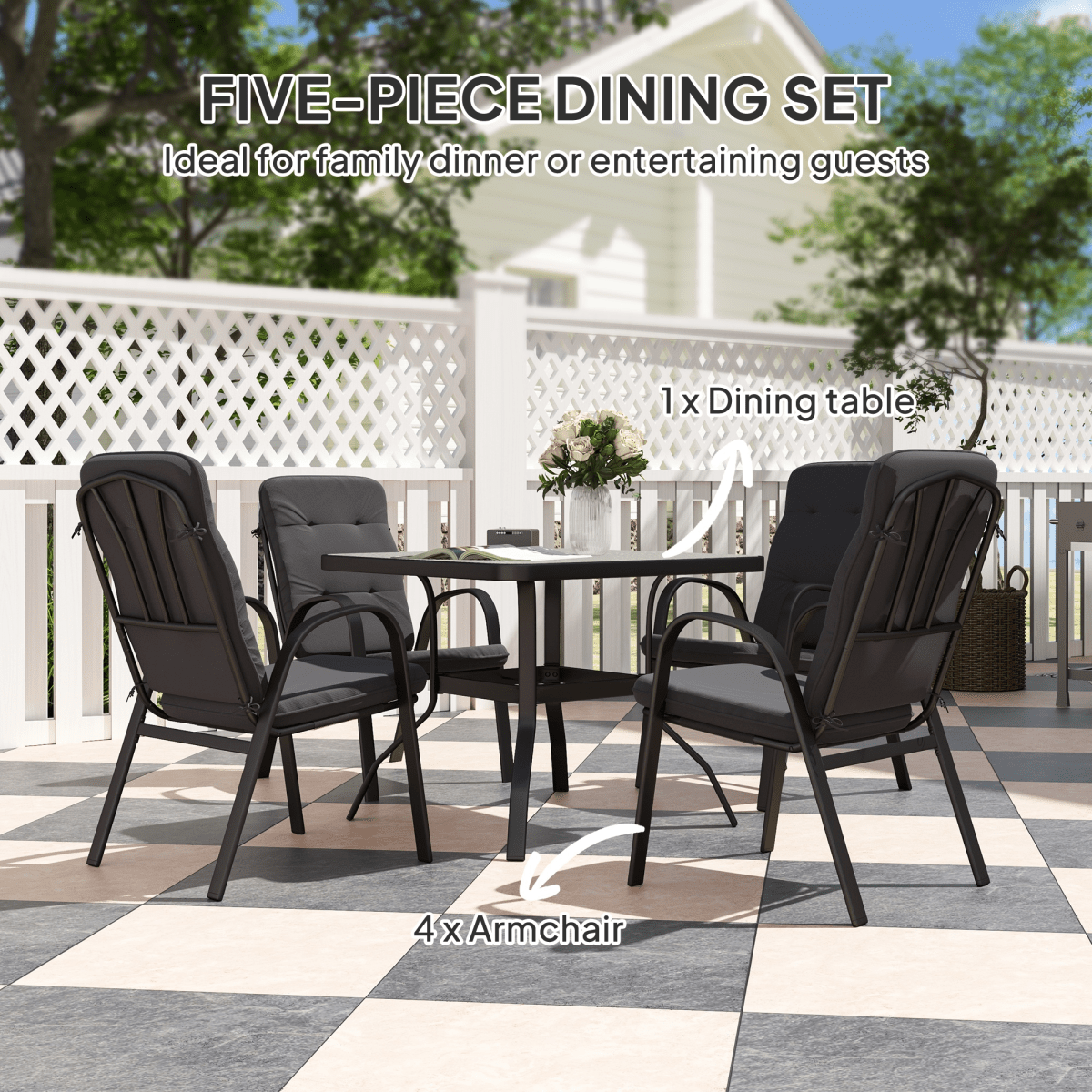 Outsunny Garden Dining Set, Glass Table w/ Umbrella Hole | Luxury Home Accessories | Heulog Glow