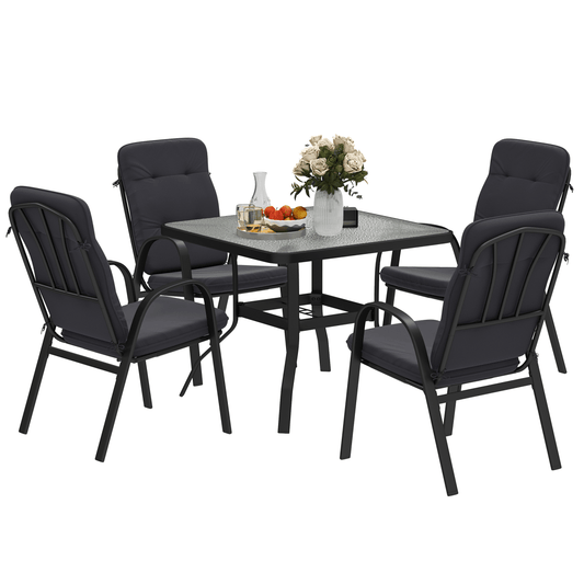 Outsunny Garden Dining Set, Glass Table w/ Umbrella Hole | Luxury Home Accessories | Heulog Glow