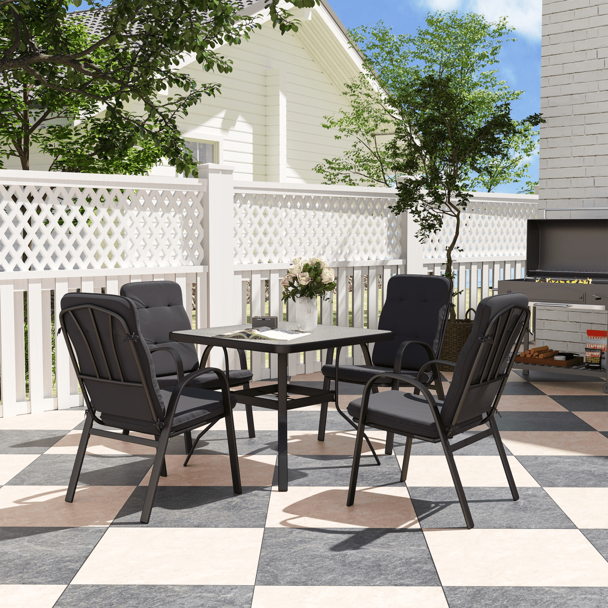 Outsunny Garden Dining Set, Glass Table w/ Umbrella Hole | Luxury Home Accessories | Heulog Glow