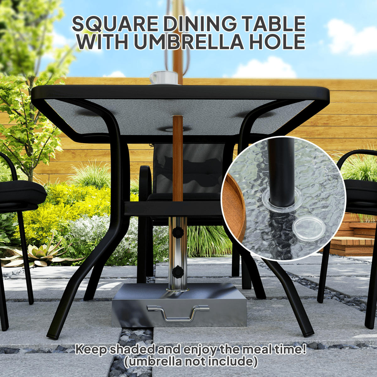 Outsunny Garden Dining Set, Glass Table w/ Umbrella Hole | Luxury Home Accessories | Heulog Glow